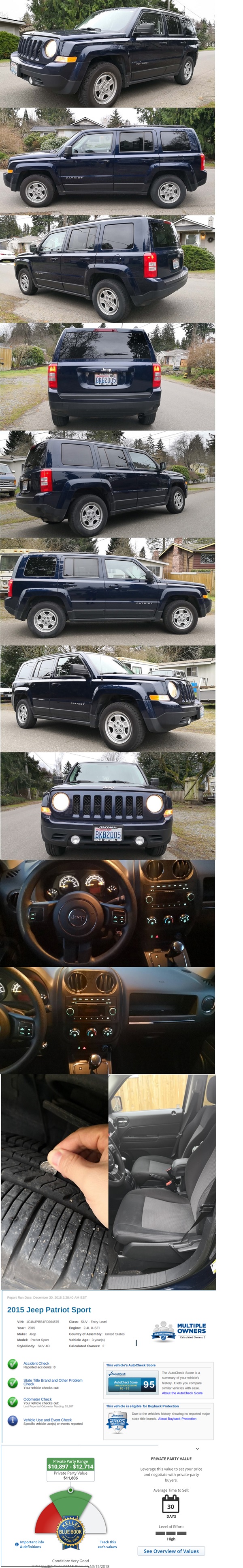 出售爱车：2015 Jeep Patriot SUV SPORT 4-Cyl, 2.4 Liter FWD